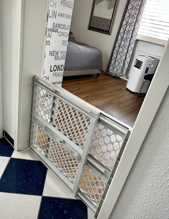 Blocking access to our bedroom with a baby gate