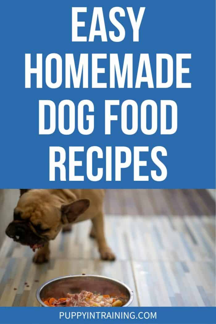 Easy Homemade Dog Food Recipes - bowl of homemade food dog eating on wood floors.