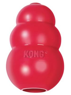 KONG Classic Dog Toy - red, rubber toy kind of looks like a red snowman.