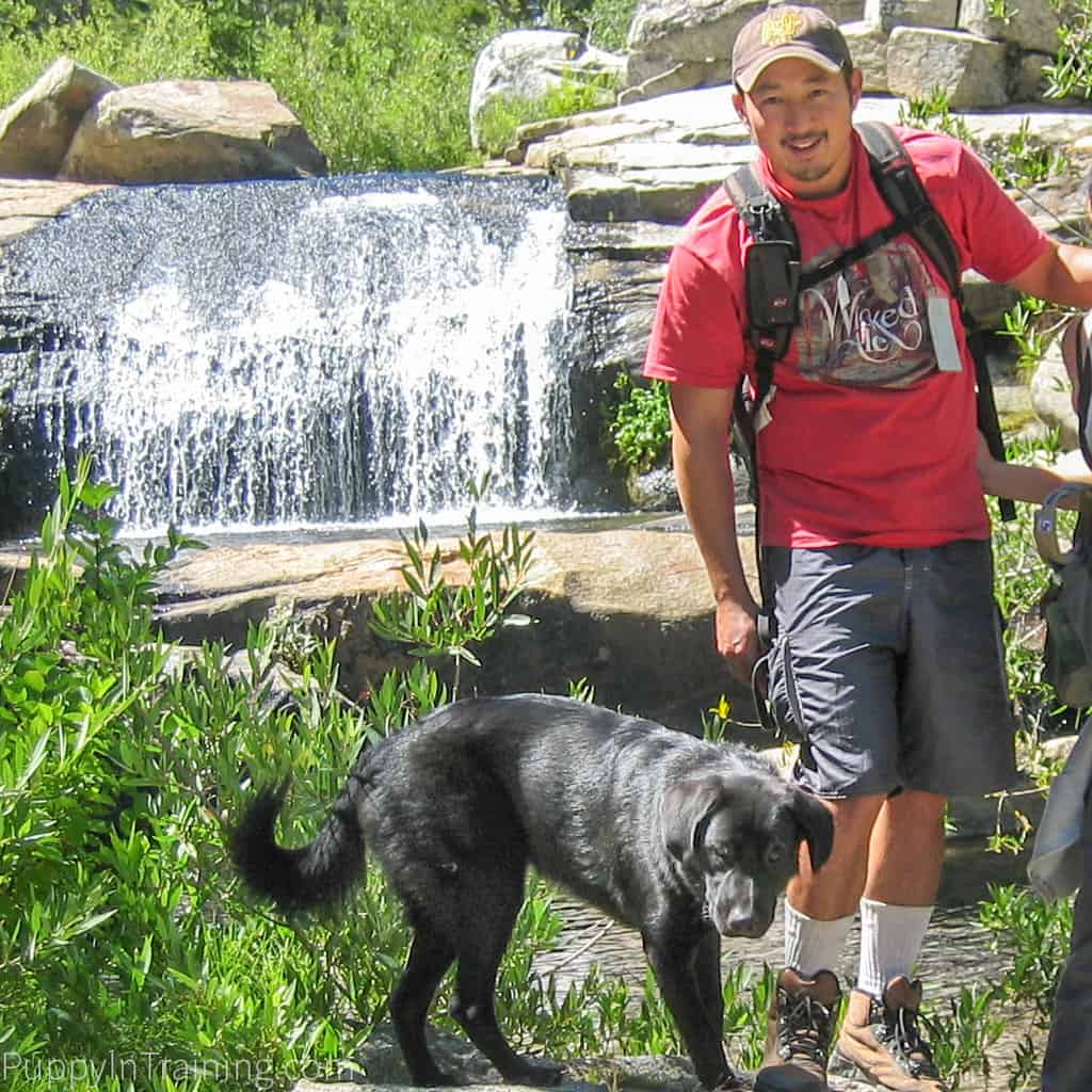 Linus and Colby hiking